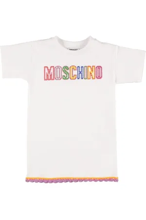 Moschino Piger Kortærmede - Logo Crochet Cotton T-shirt Dress
