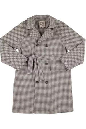 DOUUOD KIDS Piger Trenchcoats - Cotton Houndstooth Trench Coat