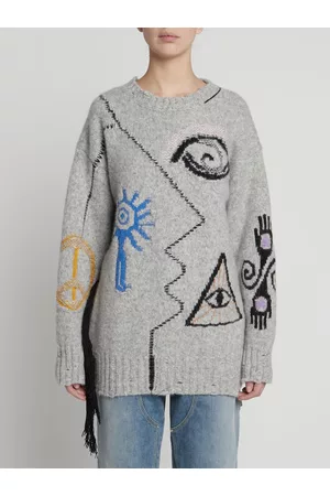 Stella McCartney Kvinder Strik - Folk Artwork Wool Blend Knit Sweater