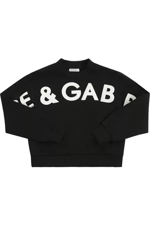 Dolce & Gabbana Piger Sweatshirts - Logo Print Cropped Cotton Sweatshirt
