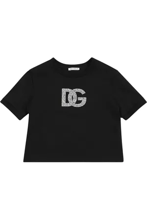 Dolce & Gabbana Piger Kortærmede - Embellished Logo Cotton Jersey T-shirt