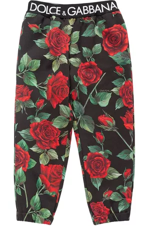 Dolce & Gabbana Piger Joggingbukser - Rose Print Cotton Sweatpants W/logo