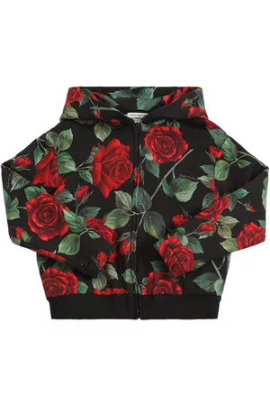 Dolce & Gabbana Piger Hoodies - Flower Print Cotton Zip-up Hoodie