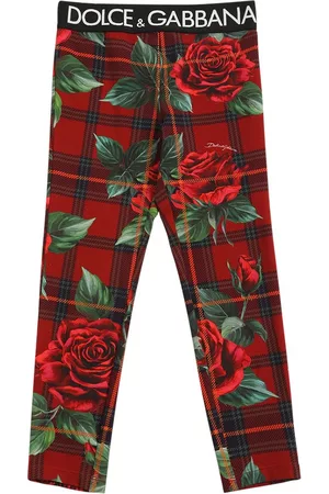 Dolce & Gabbana Piger Leggings - Rose Print Cotton Leggings W/logo Tape