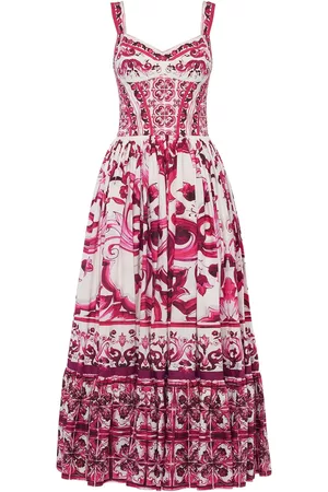 Dolce & Gabbana Kvinder Mønstrede kjoler - Maioliche Print Poplin Long Sundress