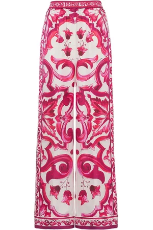Dolce & Gabbana Kvinder Kassebukser - Maiolica Print Silk Twill Wide Pants