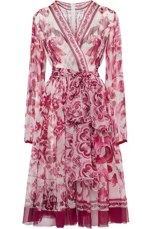 Dolce & Gabbana Kvinder Casual kjoler - Maiolica Print Silk Chiffon Wrap Dress