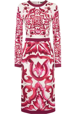Dolce & Gabbana Kvinder Mønstrede kjoler - Maiolica Print Silk Midi Dress