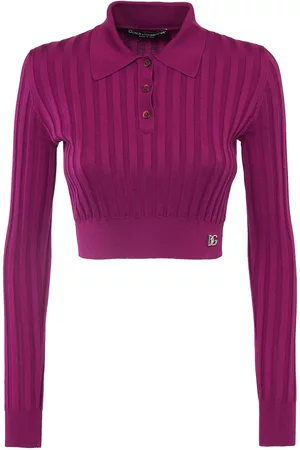 Dolce & Gabbana Kvinder Strik - Silk Rib Knit Polo Crop Sweater