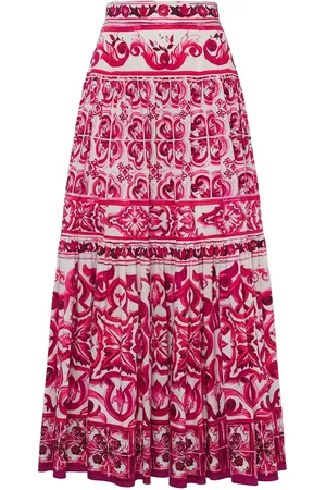 Dolce & Gabbana Kvinder Maxinederdele - Maiolica Print Cotton Poplin Long Skirt