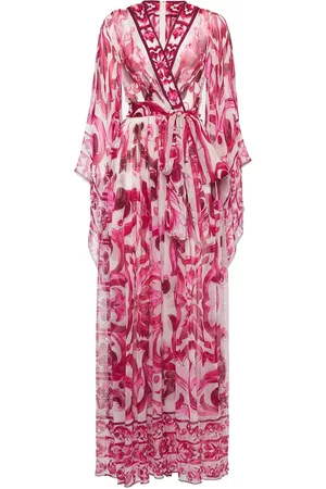Dolce & Gabbana Kvinder Mønstrede kjoler - Maiolica Print Silk Chiffon Long Dress