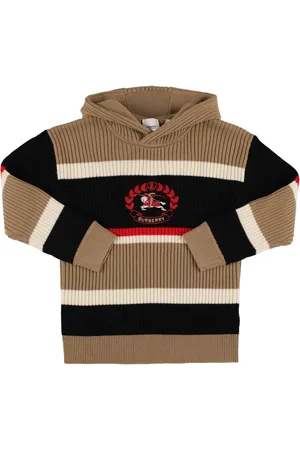 Burberry Stripe Wool Knit Hooded Sweater W/logo