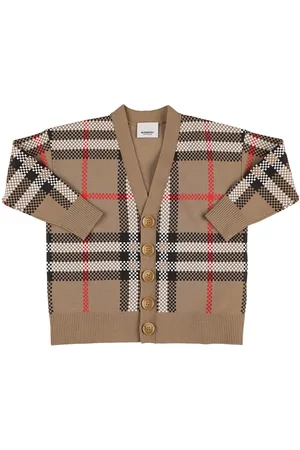 Burberry Check Print Wool Blend Knit Cardigan