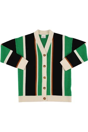 Burberry Striped Wool Blend Knit Maxi Cardigan