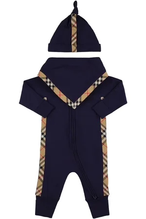 Burberry Cotton Blend Romper, Bib & Hat
