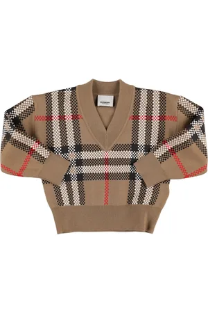 Burberry Check Print Wool Blend Knit Sweater