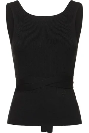 Patou Ribbed Knit Sleeveless Wrap Top W/ Laces
