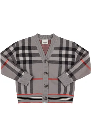 Burberry Check Intarsia Wool Blend Knit Cardigan