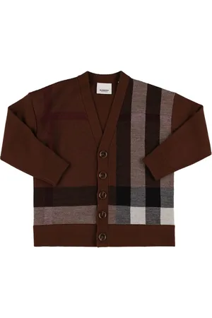 Burberry Check Intarsia Wool Blend Knit Cardigan