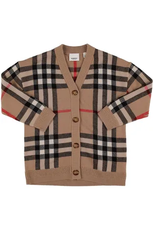 Burberry Check Intarsia Wool Blend Knit Cardigan