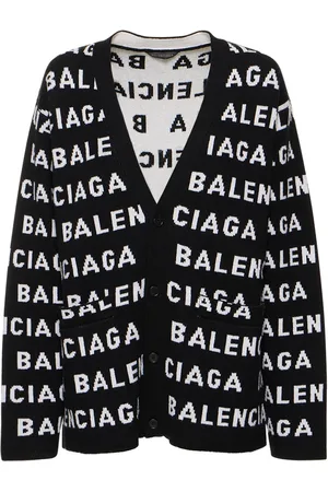 Balenciaga Logo Intarsia Wool Cardigan