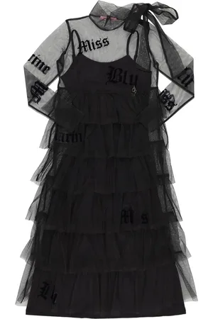 MISS BLUMARINE Flocked Logo Tulle & Jersey Dress