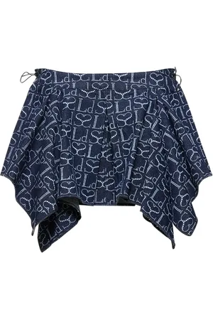 Ludovic De Saint Sernin Monogram Logo Ruffled Denim Mini Skirt