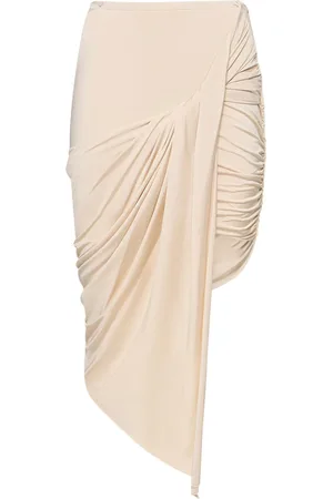 MUGLER Draped Viscose Satin Jersey Midi Skirt