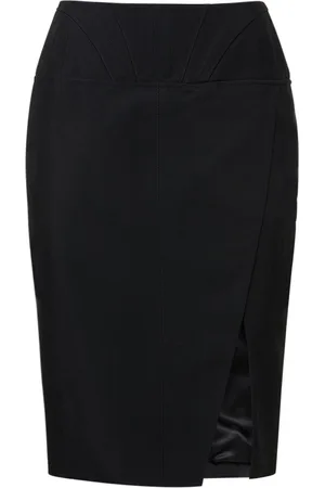 MUGLER Viscose Twill High Rise Midi Skirt