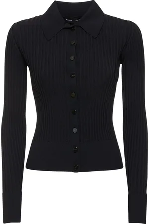 Proenza Schouler Ribbed Knit Viscose Blend Polo Cardigan