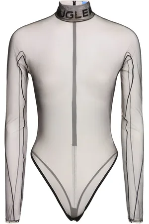 MUGLER Sheer Tulle Turtleneck Bodysuit