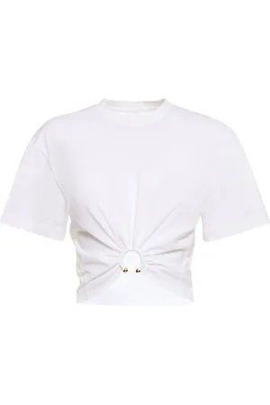 Paco rabanne Logo Cotton Crop T-shirt W/ Ring