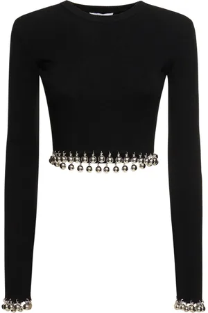 Paco rabanne Embellished Wool L/s Crop Sweater