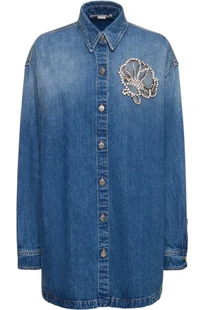 Stella McCartney Crystal Embellished Denim Oversize Shirt