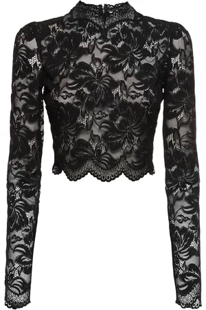 Paco rabanne Crewneck Lace Long Sleeve Crop Top