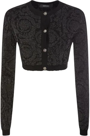 VERSACE Barocco Lurex Knit Cropped Cardigan