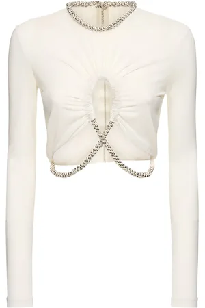 DION LEE Embellished Sheer Jersey Cropped Top