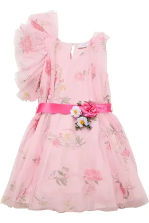 MONNALISA Printed Tulle Dress W/belt