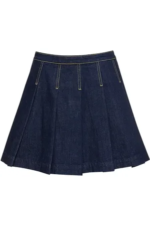 Kenzo Pleated Cotton Denim Mini Skirt