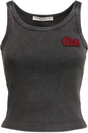 Alessandra Rich Ribbed Jersey Sleeveless Top W/ Patch