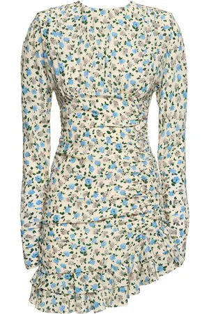 Alessandra Rich Printed Open Back Draped Silk Mini Dress