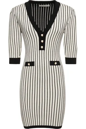 Alessandra Rich Pinstriped Knit V-neck Mini Dress