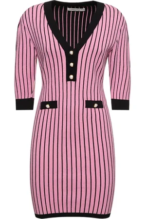 Alessandra Rich Pinstriped Knit V-neck Mini Dress
