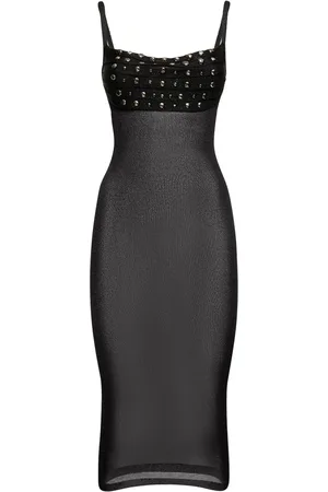 Alessandra Rich Lurex Knit Midi Dress W/ Crystals