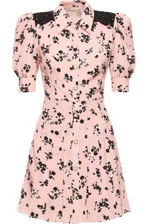 Alessandra Rich Printed Silk Short Sleeve Mini Dress