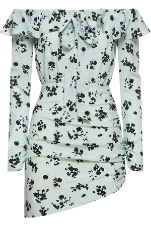 Alessandra Rich Printed Off-the-shoulder Silk Mini Dress