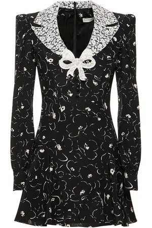 Alessandra Rich Printed Silk Long Sleeve Mini Dress