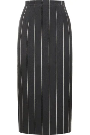Alessandra Rich Pinstriped Light Wool Midi Skirt