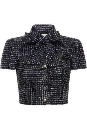 Alessandra Rich Sequined Tweed Crop Top W/bow