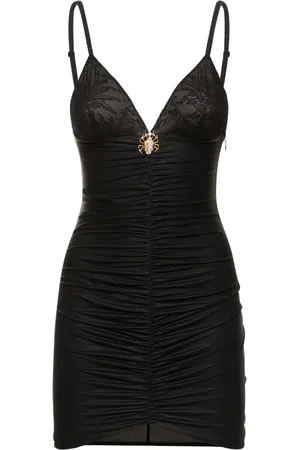 Alessandra Rich Laminated Jersey Slip Mini Dress W/lace